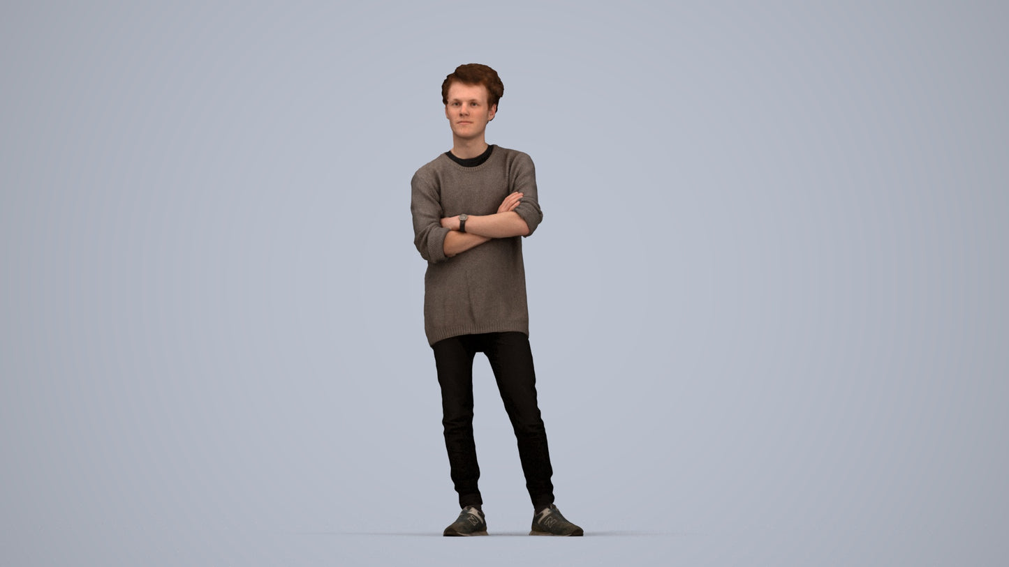 photogrammetry 3D man casual standing, realistic human model archviz FBX, top-down view render