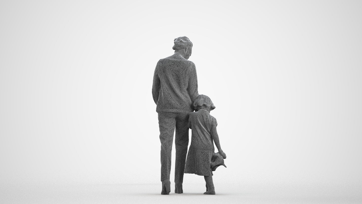realistic 3D girl casual kids, scanned archviz people for Blender and 3ds Max, wireframe front view
