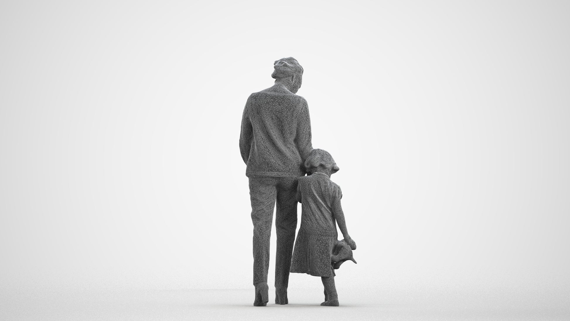 realistic 3D girl casual kids, scanned archviz people for Blender and 3ds Max, wireframe front view