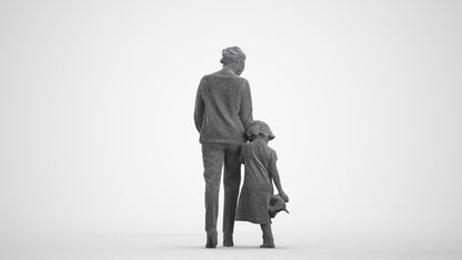 realistic 3D girl casual kids, scanned archviz people for Blender and 3ds Max, wireframe front view