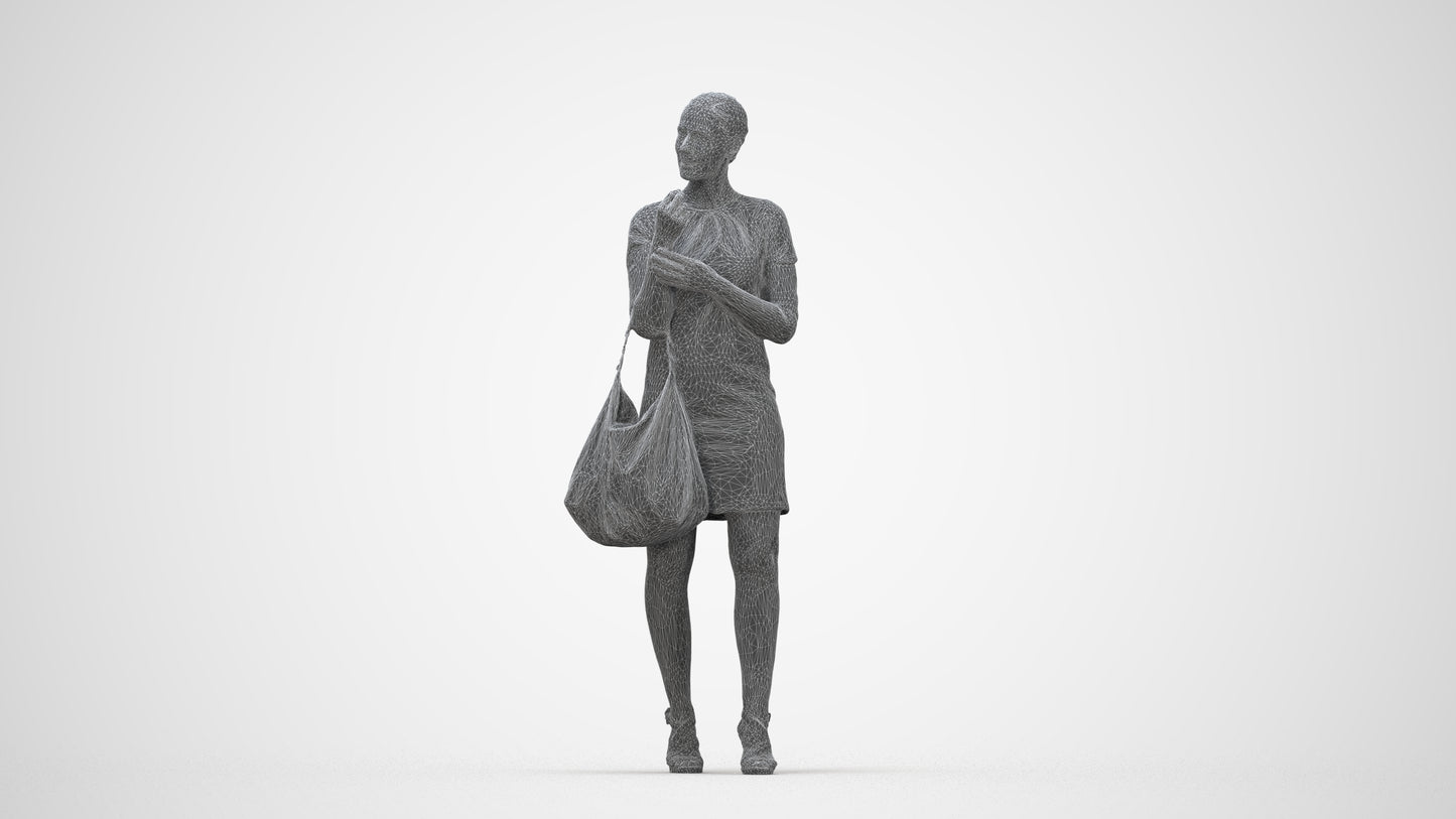 3D people model woman business standing, scanned human for 3ds Max rendering, wireframe back view