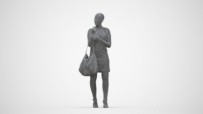 3D people model woman business standing, scanned human for 3ds Max rendering, wireframe back view