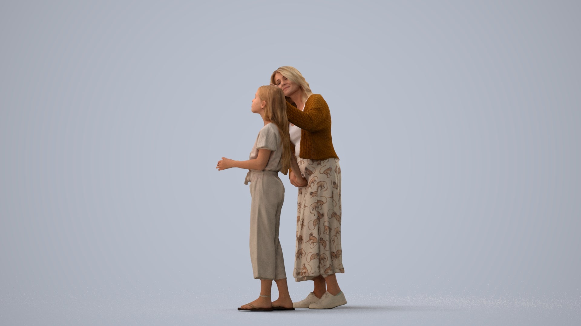 3D people model girl casual kids, scanned human for 3ds Max rendering, three-quarter view render