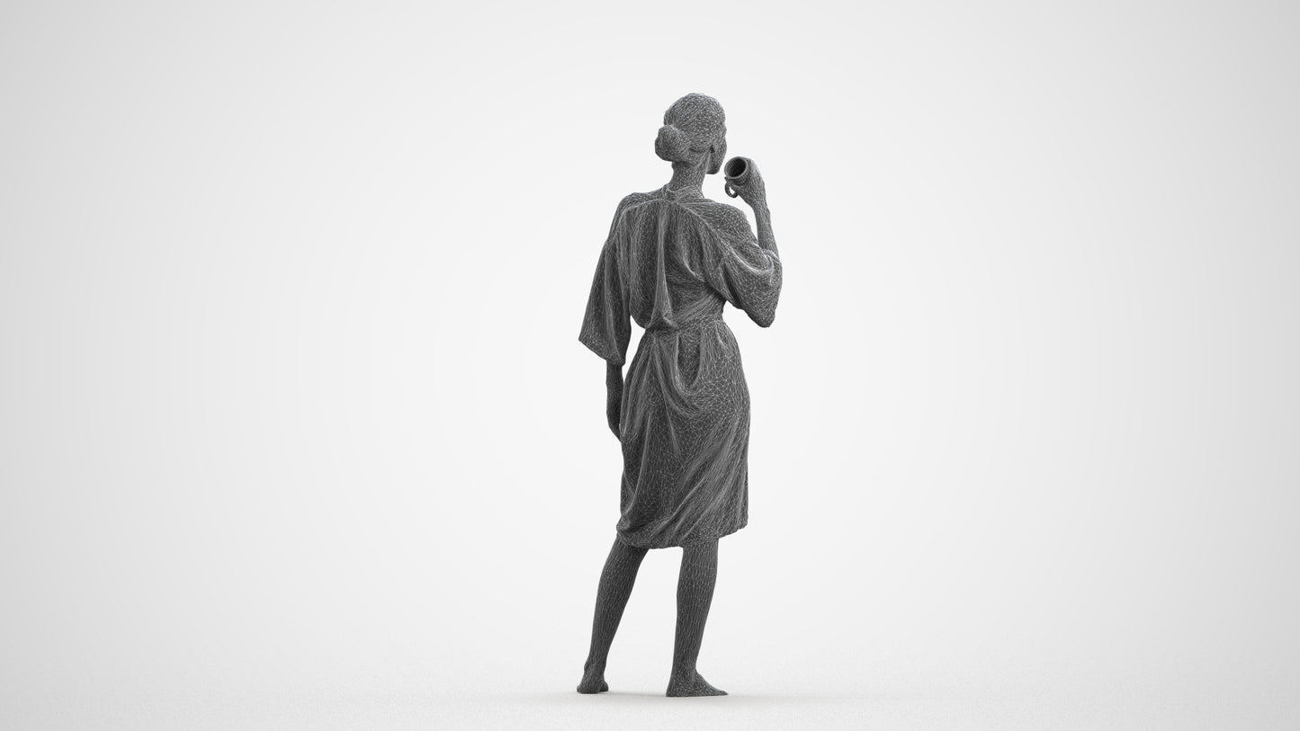 realistic 3D human woman bathroom, archviz people FBX OBJ for Blender, wireframe front view