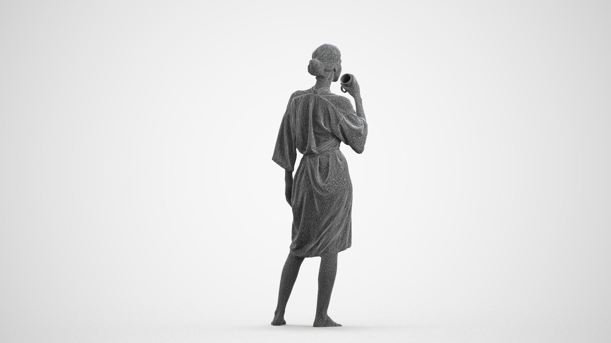 realistic 3D human woman bathroom, archviz people FBX OBJ for Blender, wireframe front view
