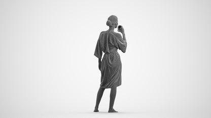 realistic 3D human woman bathroom, archviz people FBX OBJ for Blender, wireframe front view