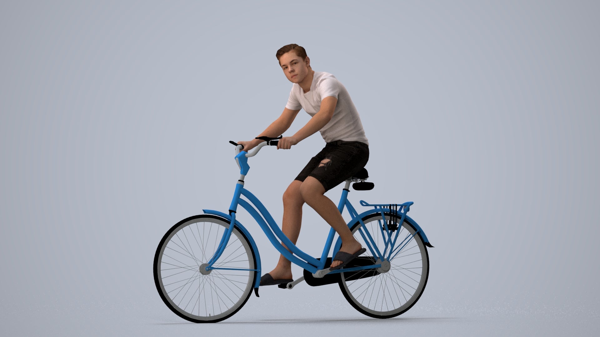 photogrammetry 3D boy casual cycling, realistic human model archviz FBX, three-quarter view render