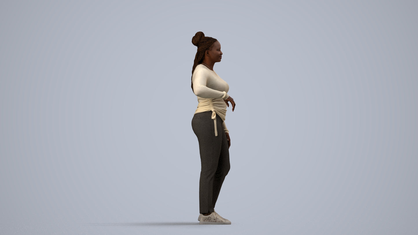 scanned 3D woman casual standing, photogrammetry people for Enscape and V-Ray, side view render