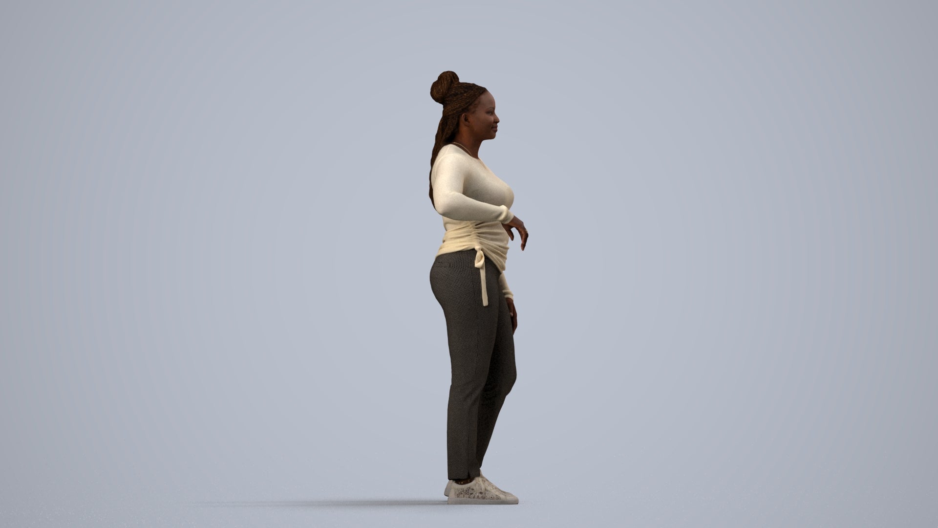 scanned 3D woman casual standing, photogrammetry people for Enscape and V-Ray, side view render