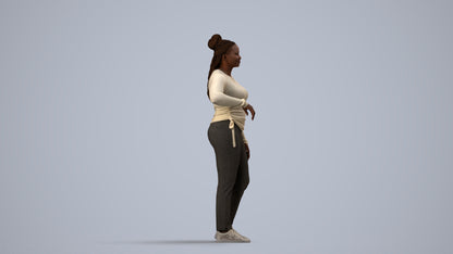 scanned 3D woman casual standing, photogrammetry people for Enscape and V-Ray, side view render