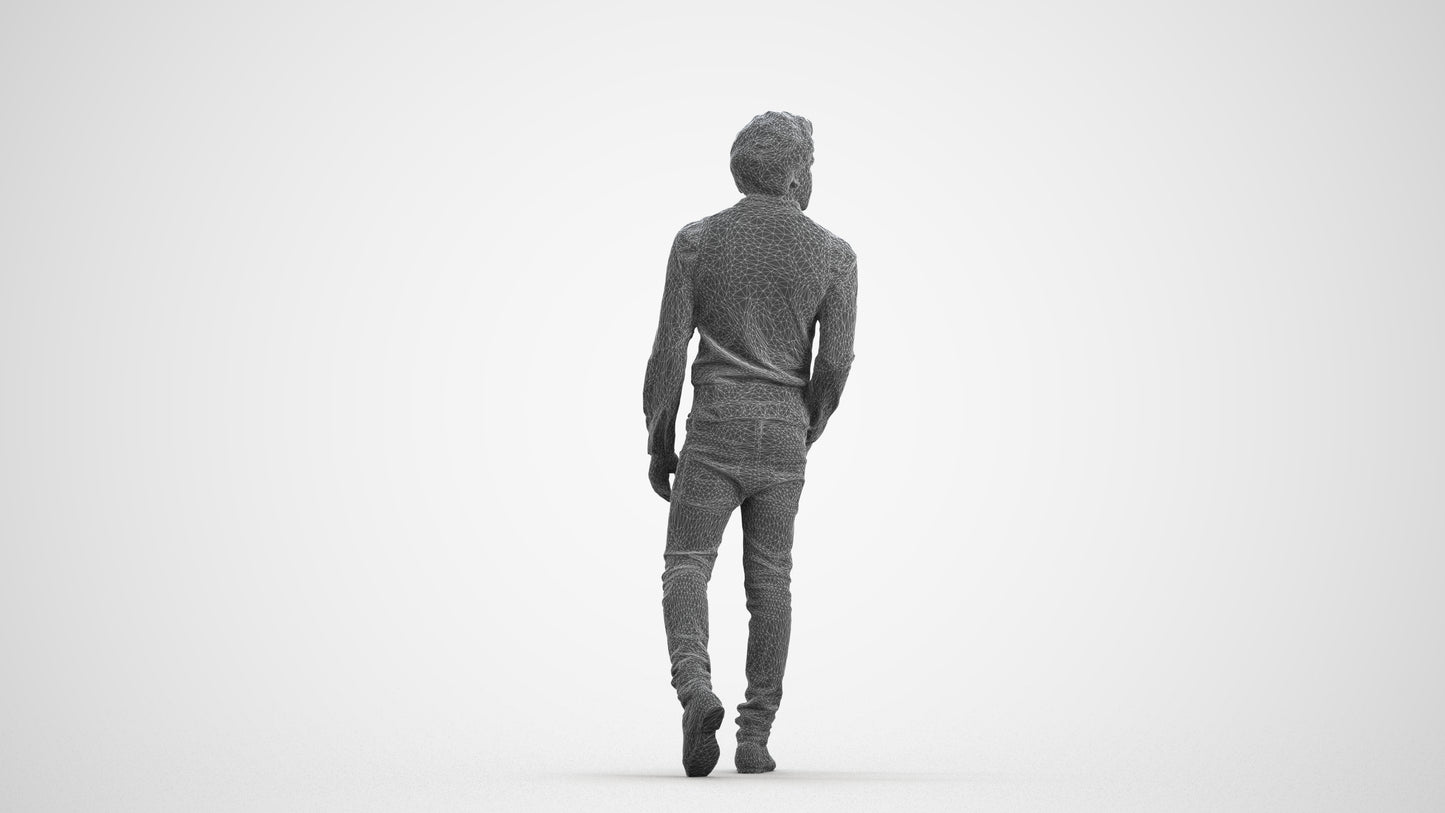 scanned 3D man casual standing, photogrammetry people for Enscape and V-Ray, wireframe front view