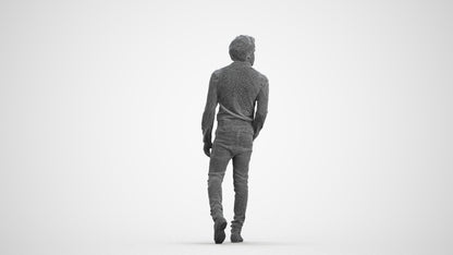 scanned 3D man casual standing, photogrammetry people for Enscape and V-Ray, wireframe front view