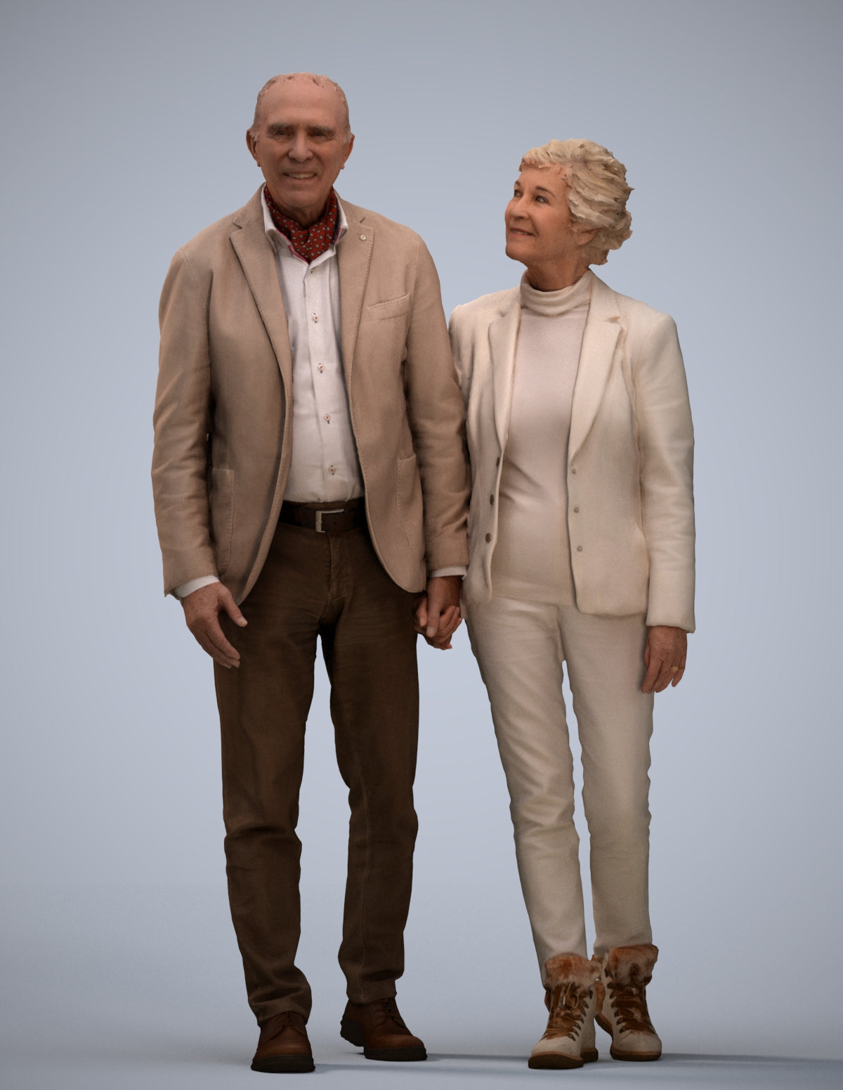 3D people model senior woman casual couple, scanned human for 3ds Max rendering