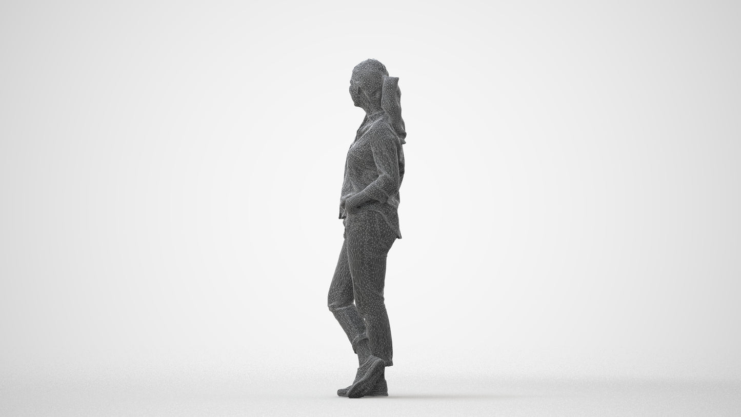 3D scanned woman standing casual, photorealistic archviz people for Enscape and SketchUp, square thumbnail