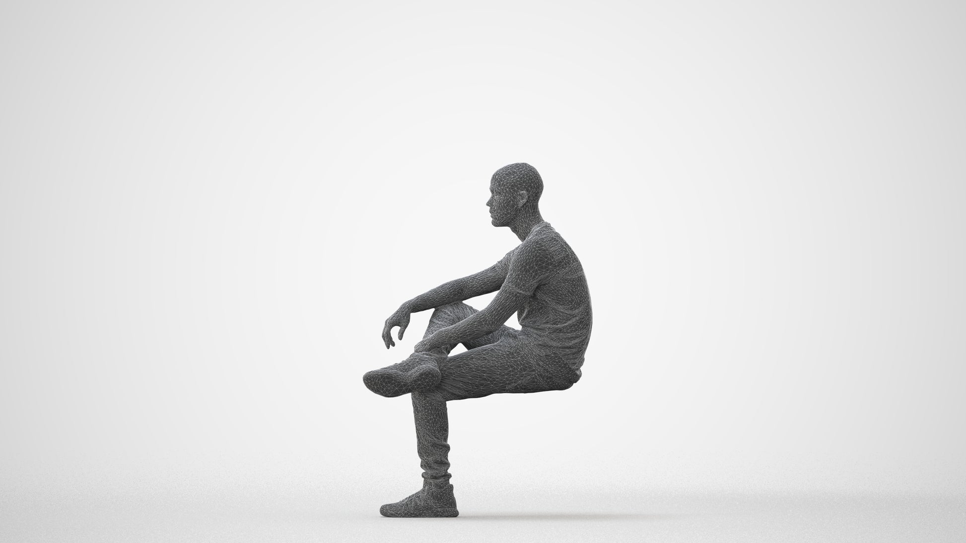 3D human model man casual sitting, photogrammetry scanned person for archviz, square thumbnail
