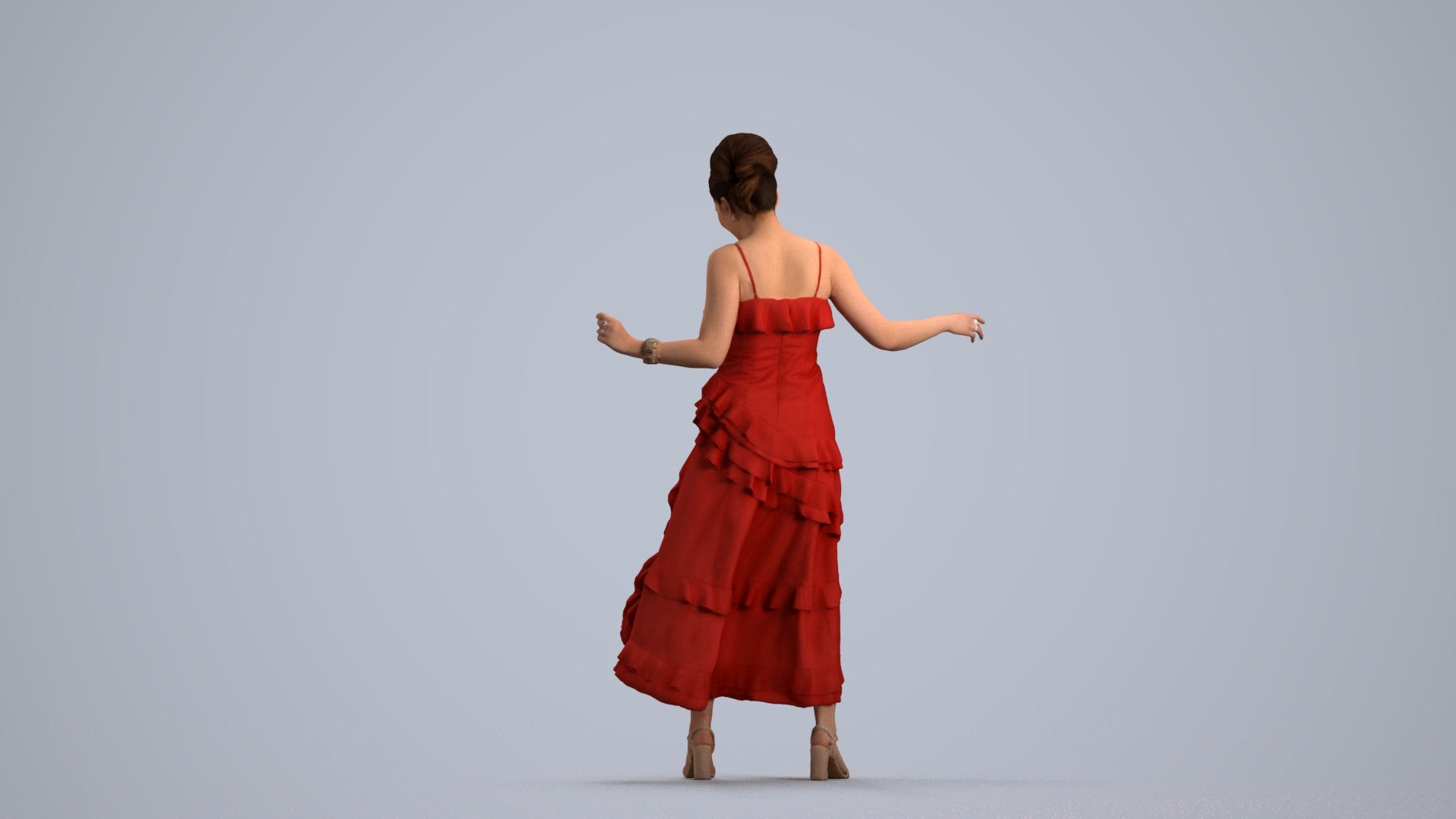 3D human model woman formal, photogrammetry scanned person for archviz, front view render