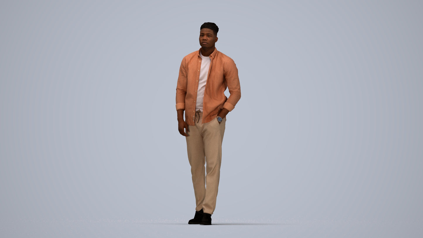 3D scanned man walking casual, photorealistic archviz people for Enscape and SketchUp, top-down view render