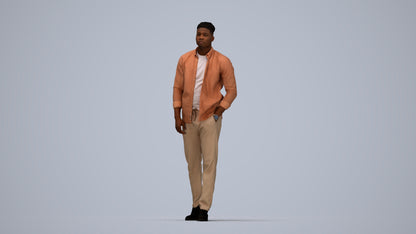 3D scanned man walking casual, photorealistic archviz people for Enscape and SketchUp, top-down view render