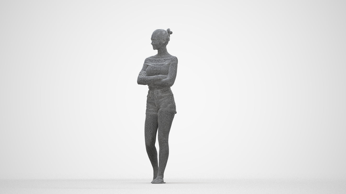3D scanned girl walking casual, photorealistic archviz people for Enscape and SketchUp, wireframe back view