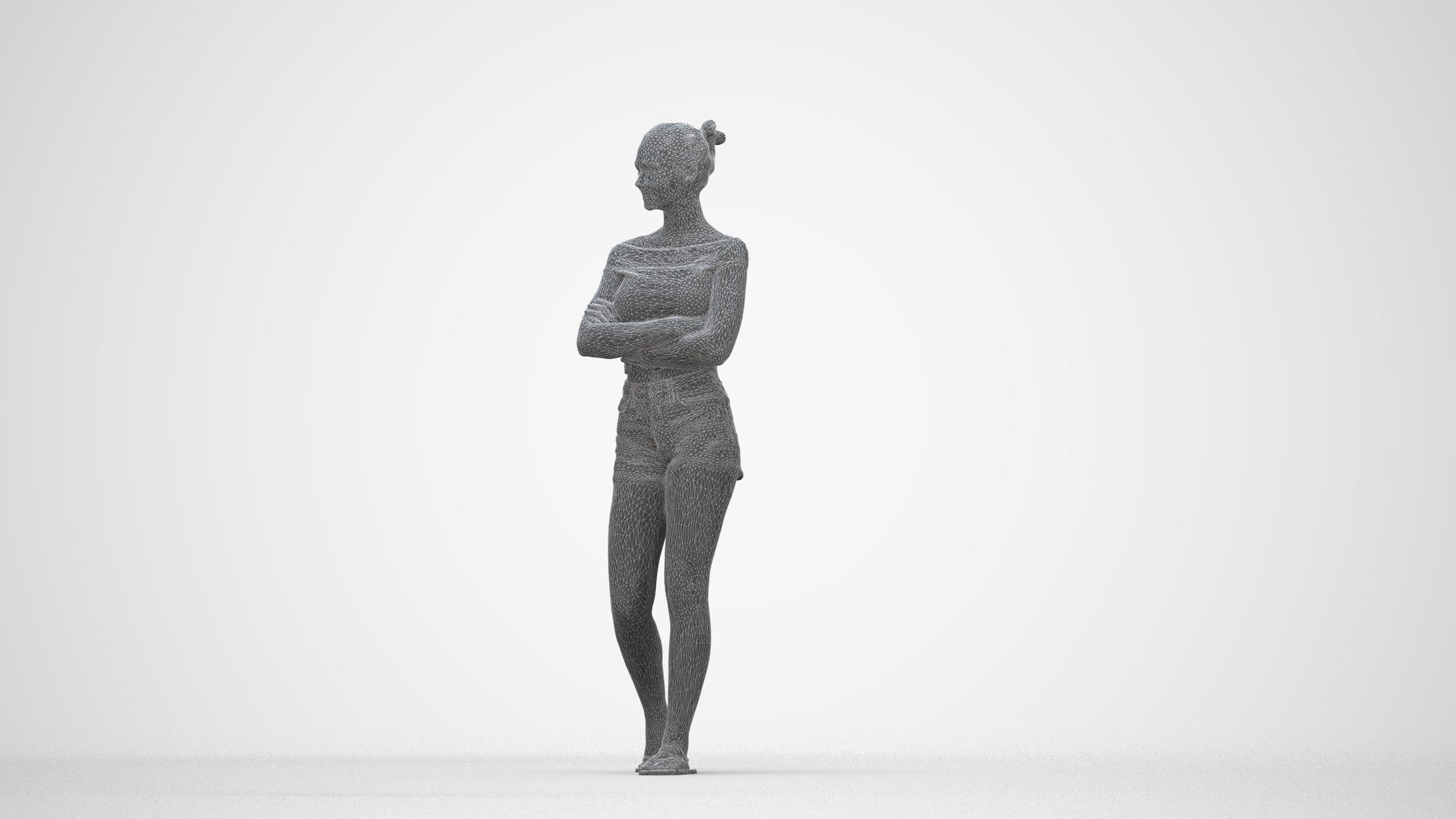 3D scanned girl walking casual, photorealistic archviz people for Enscape and SketchUp, wireframe back view