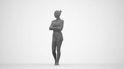 3D scanned girl walking casual, photorealistic archviz people for Enscape and SketchUp, wireframe back view