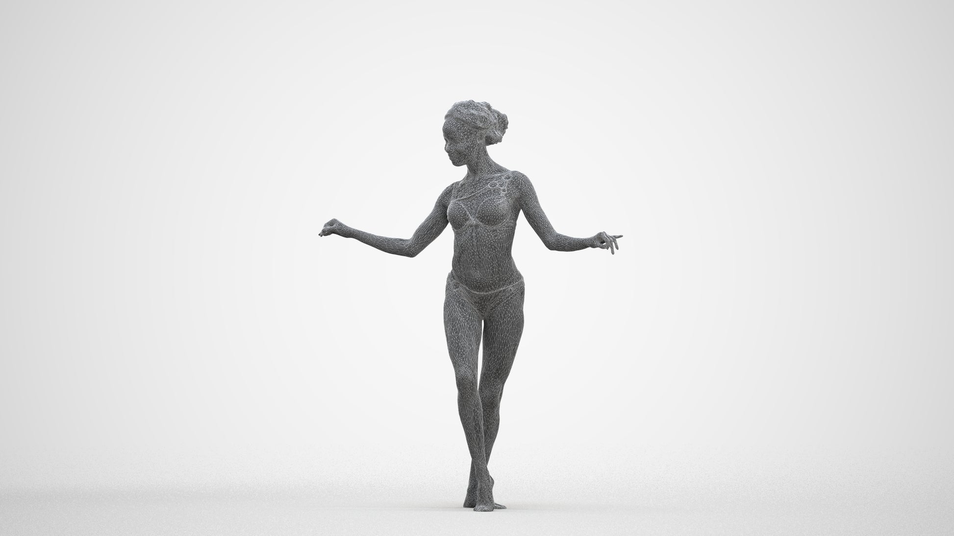 3D people model woman pool, scanned human for 3ds Max rendering, three-quarter front view render