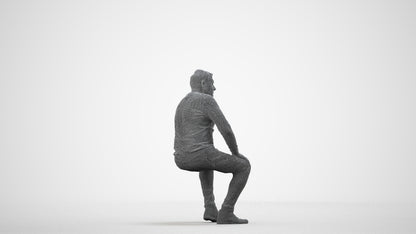 3D people model man casual sitting, scanned human for 3ds Max rendering, wireframe side view