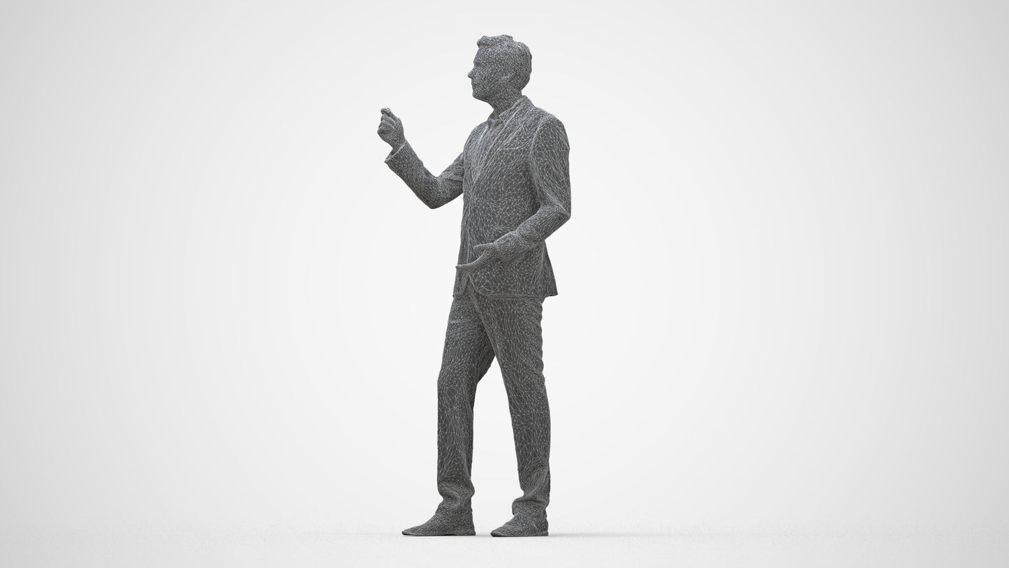 realistic 3D human man business, archviz people FBX OBJ for Blender, wireframe back view