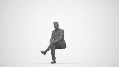 3D people model man business sitting, scanned human for 3ds Max rendering, wireframe back view
