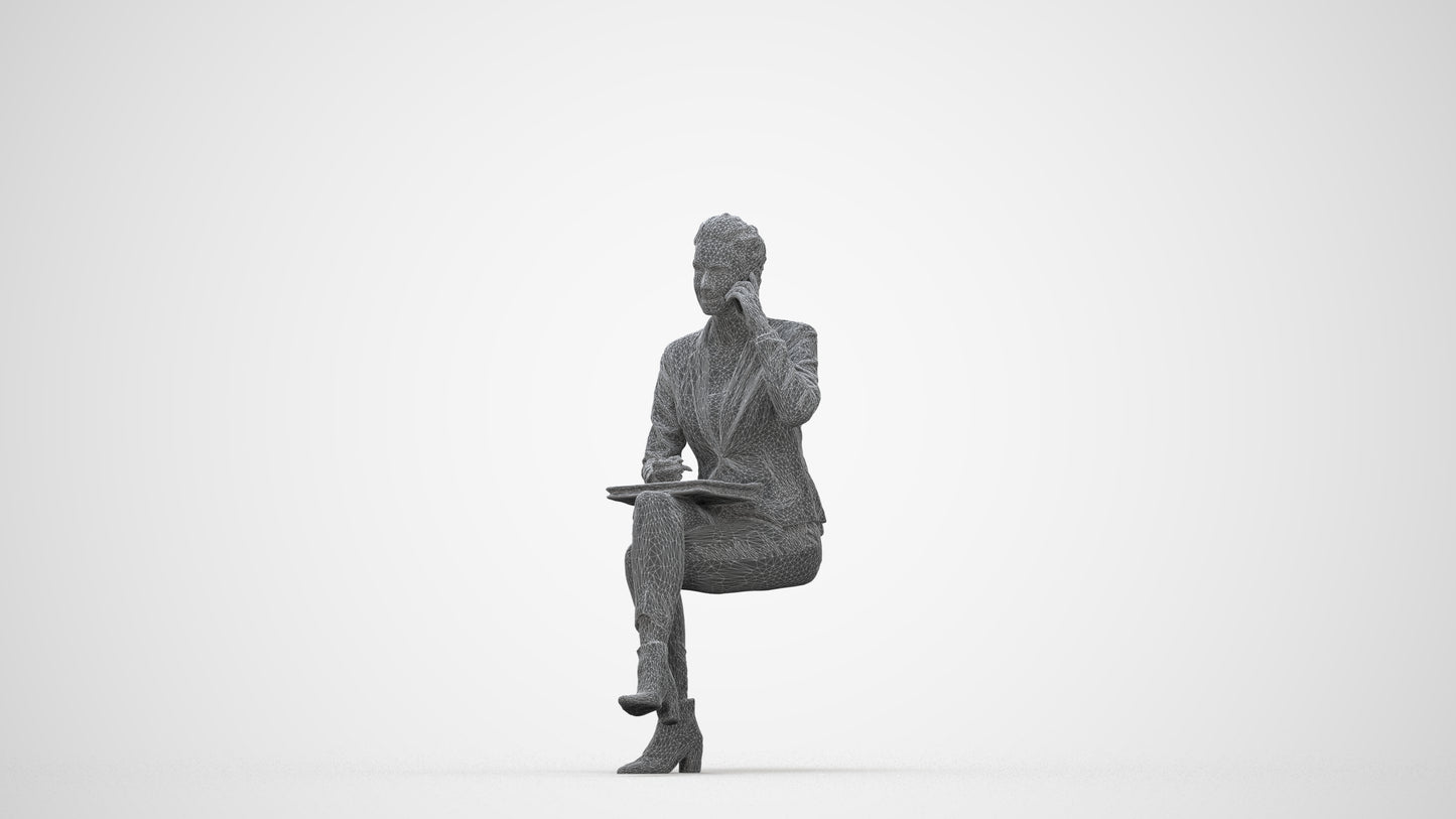 photogrammetry 3D woman business, realistic human model archviz FBX, wireframe back view
