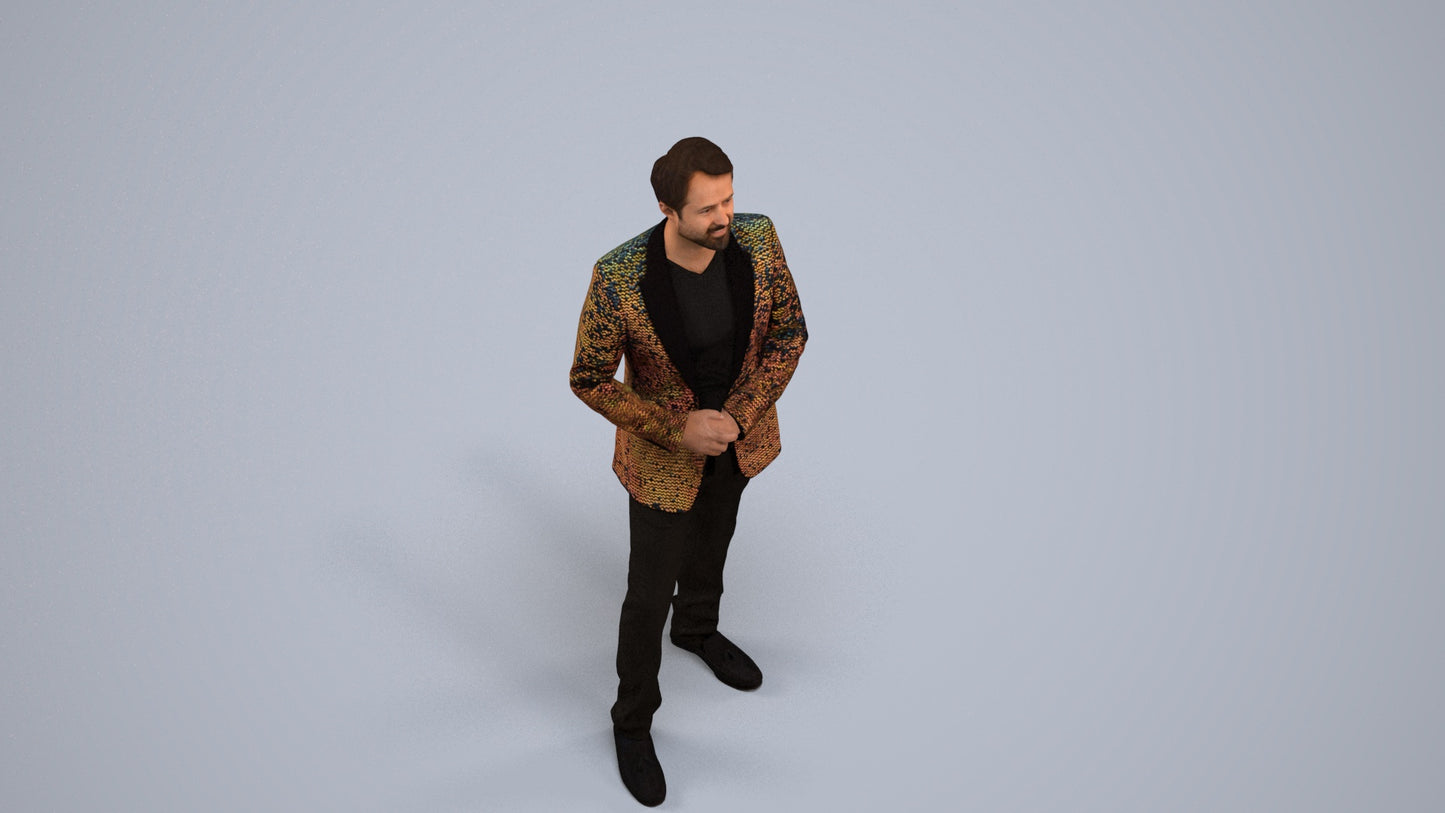 realistic 3D man formal cycling, scanned archviz people for Blender and 3ds Max, back view render