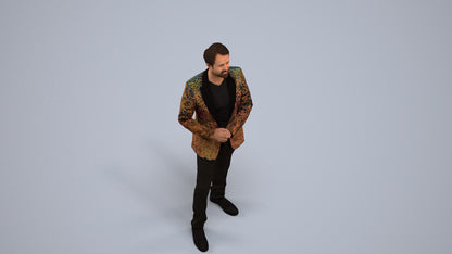 realistic 3D man formal cycling, scanned archviz people for Blender and 3ds Max, back view render