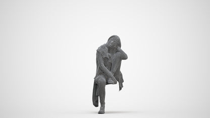 3D scanned woman sitting casual, photorealistic archviz people for Enscape and SketchUp, three-quarter front view render