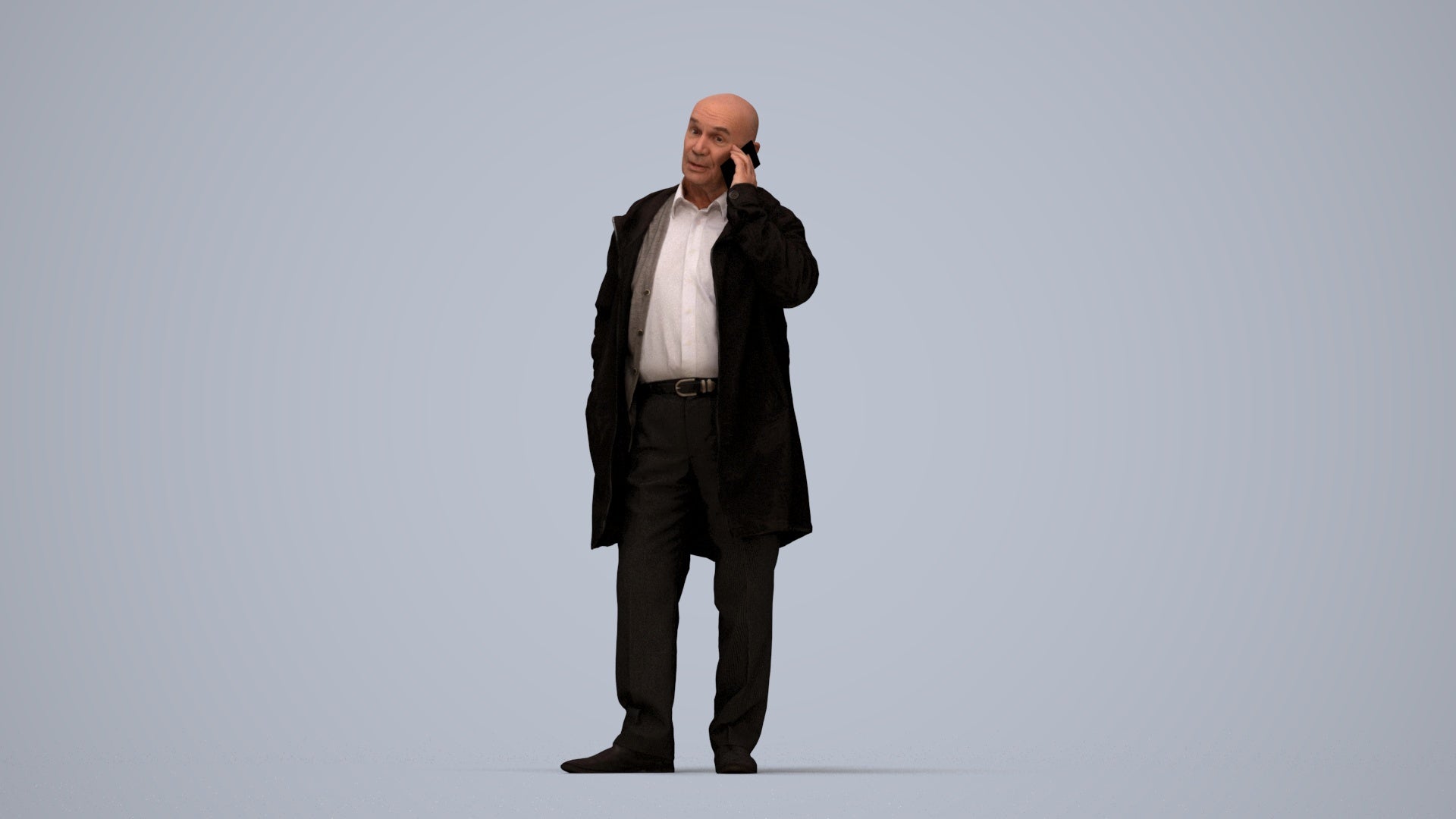 realistic 3D people senior man business standing, render-ready for V-Ray and Corona, FBX OBJ, top-down view render