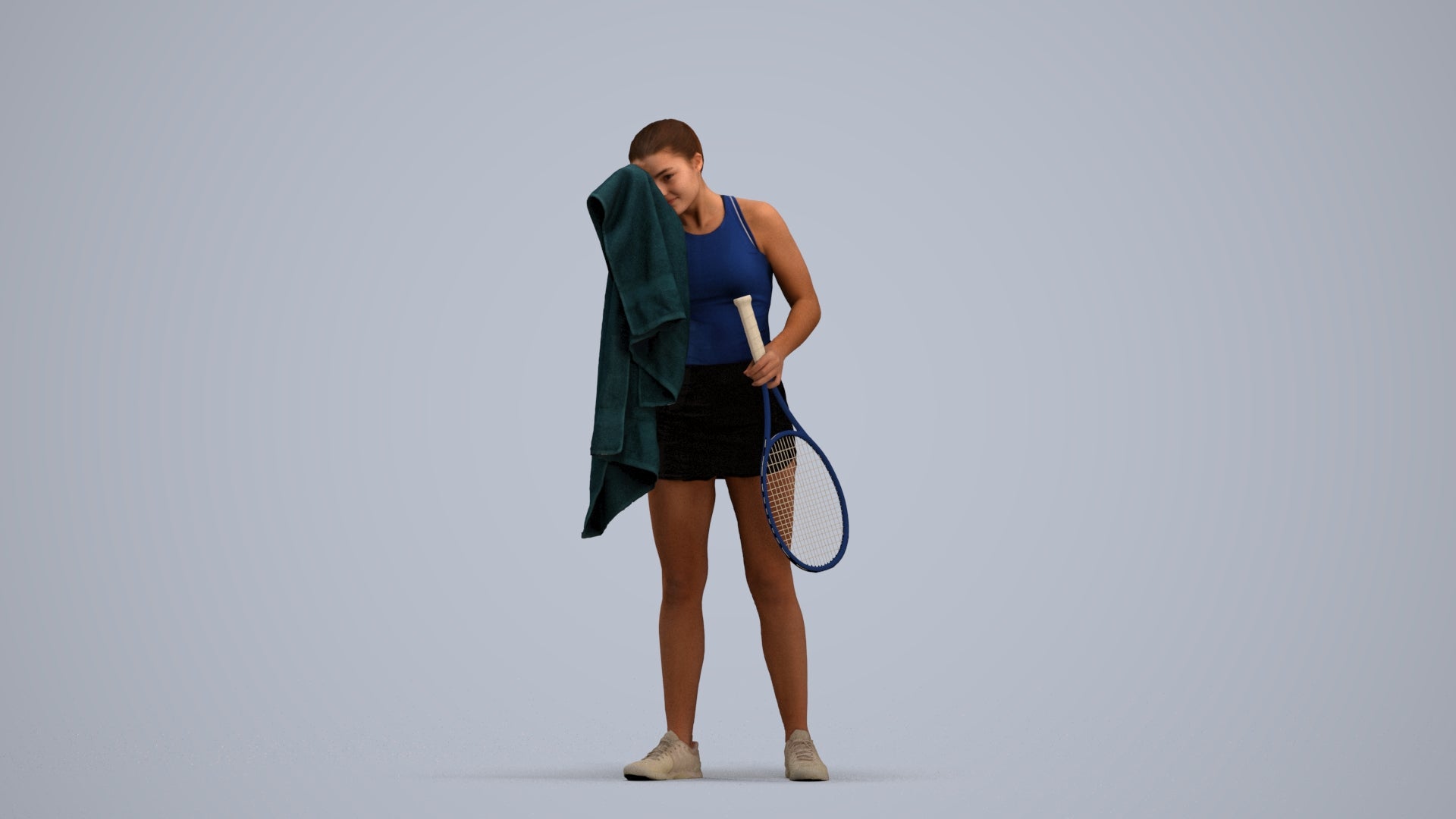3D human model girl sport, photogrammetry scanned person for archviz, standing pose render