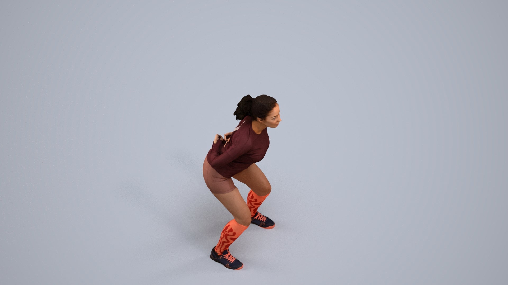 3D people model woman sport, scanned human for 3ds Max rendering, back view render