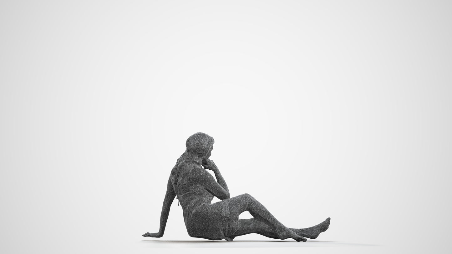 3D people model woman pool, scanned human for 3ds Max rendering, wireframe front view