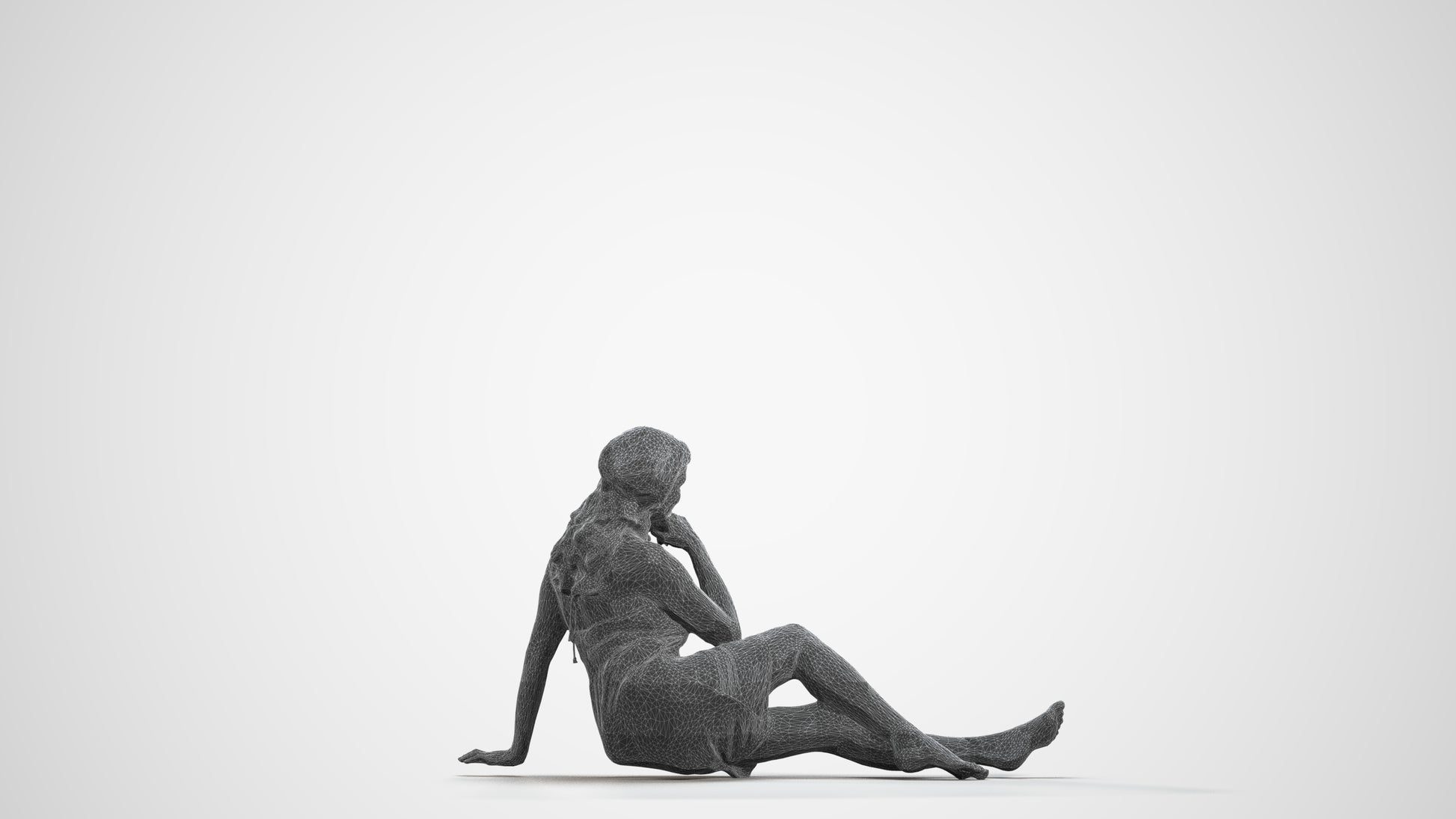 3D people model woman pool, scanned human for 3ds Max rendering, wireframe front view