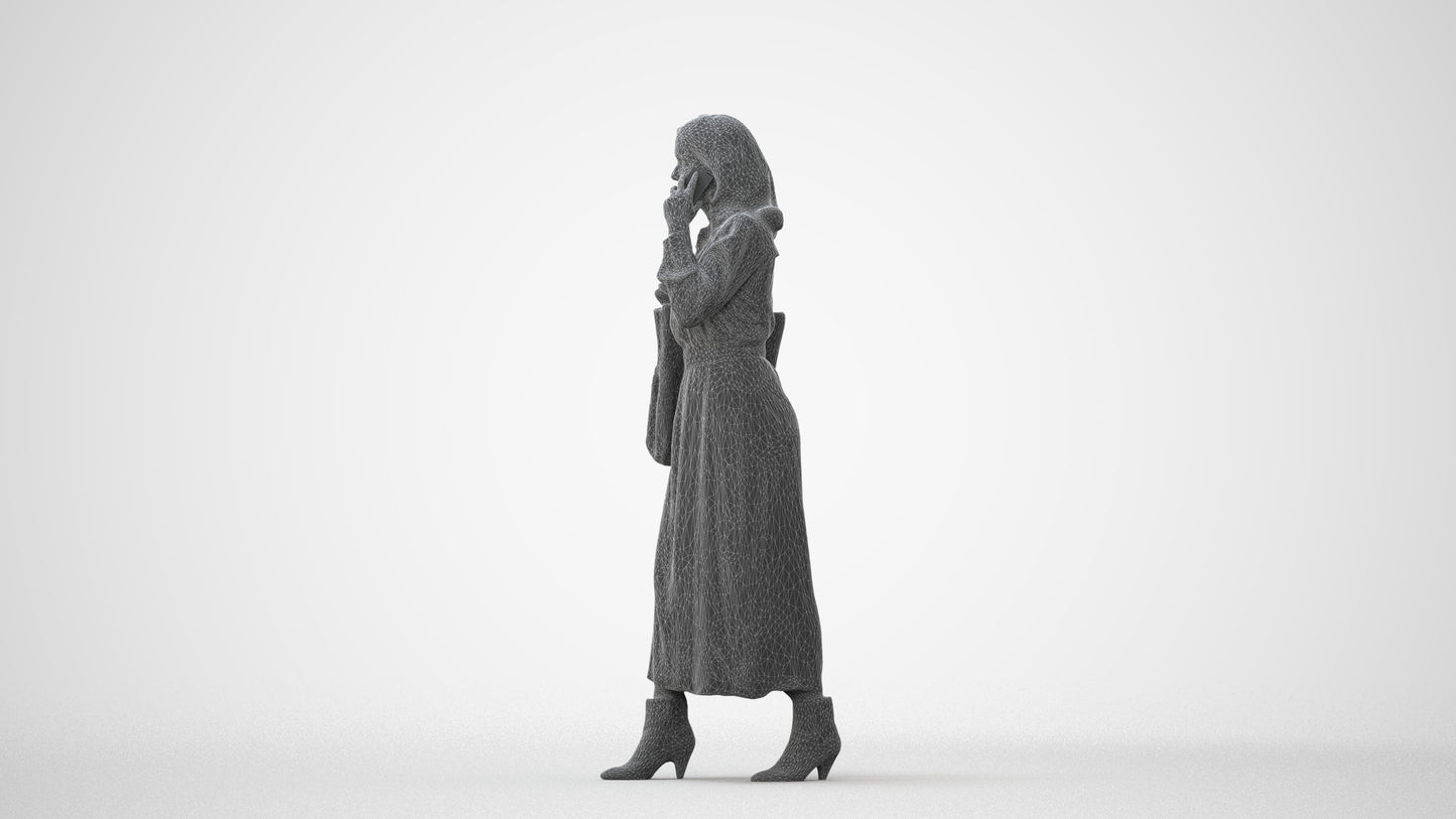 3D human model woman casual walking, photogrammetry scanned person for archviz, square thumbnail