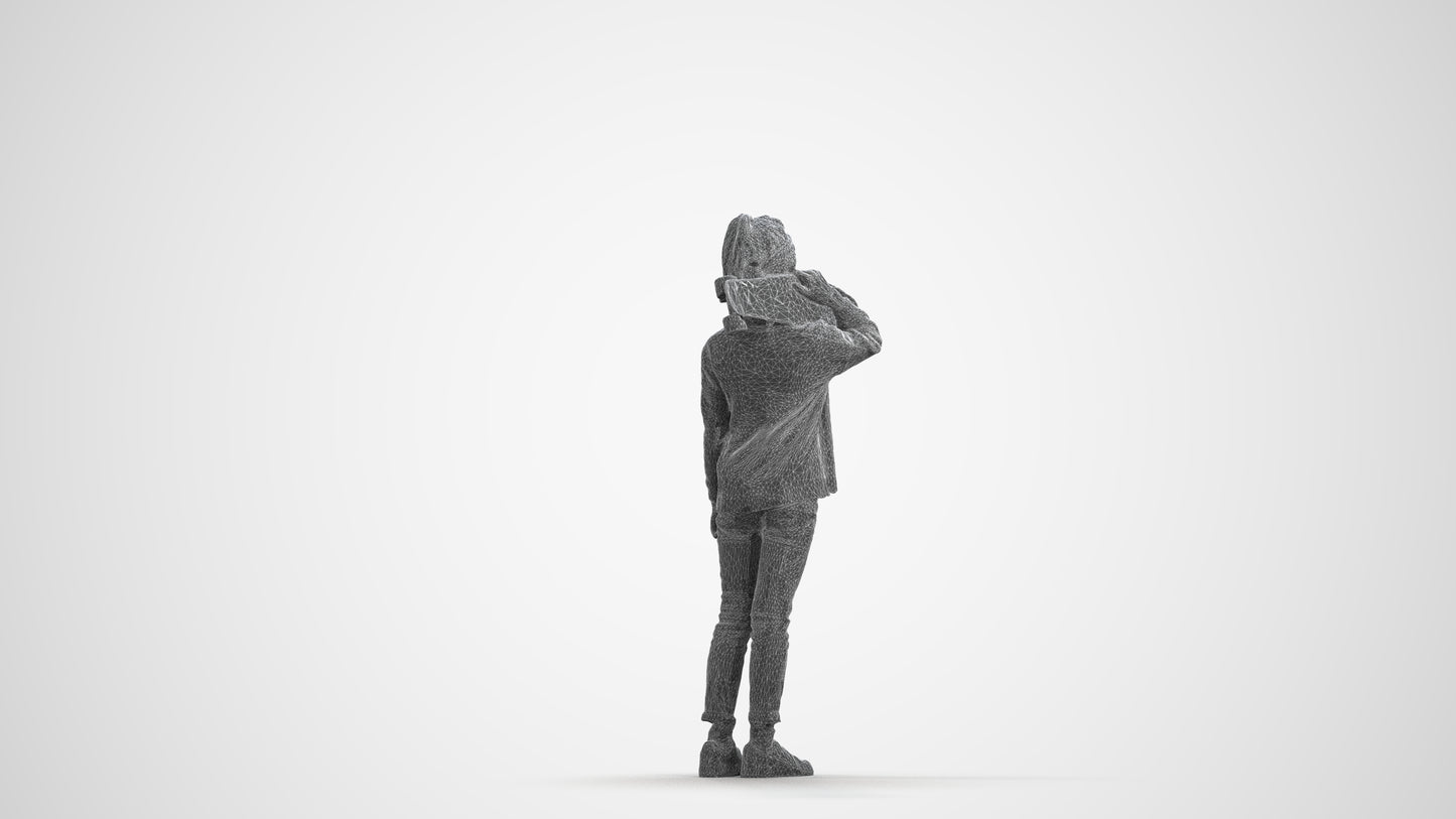 realistic 3D human girl casual kids, archviz people FBX OBJ for Blender, wireframe front view