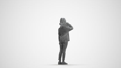 realistic 3D human girl casual kids, archviz people FBX OBJ for Blender, wireframe front view