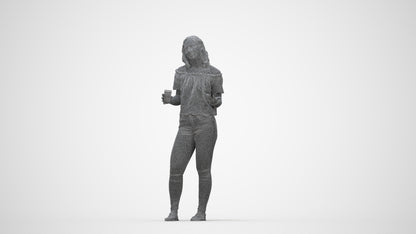 realistic 3D human woman casual standing, archviz people FBX OBJ for Blender, wireframe back view