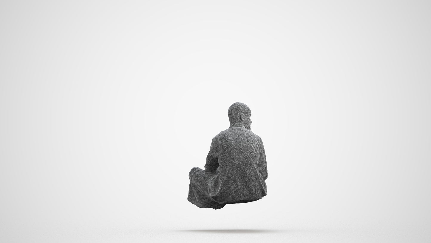 realistic 3D man casual sitting, scanned archviz people for Blender and 3ds Max, wireframe front view