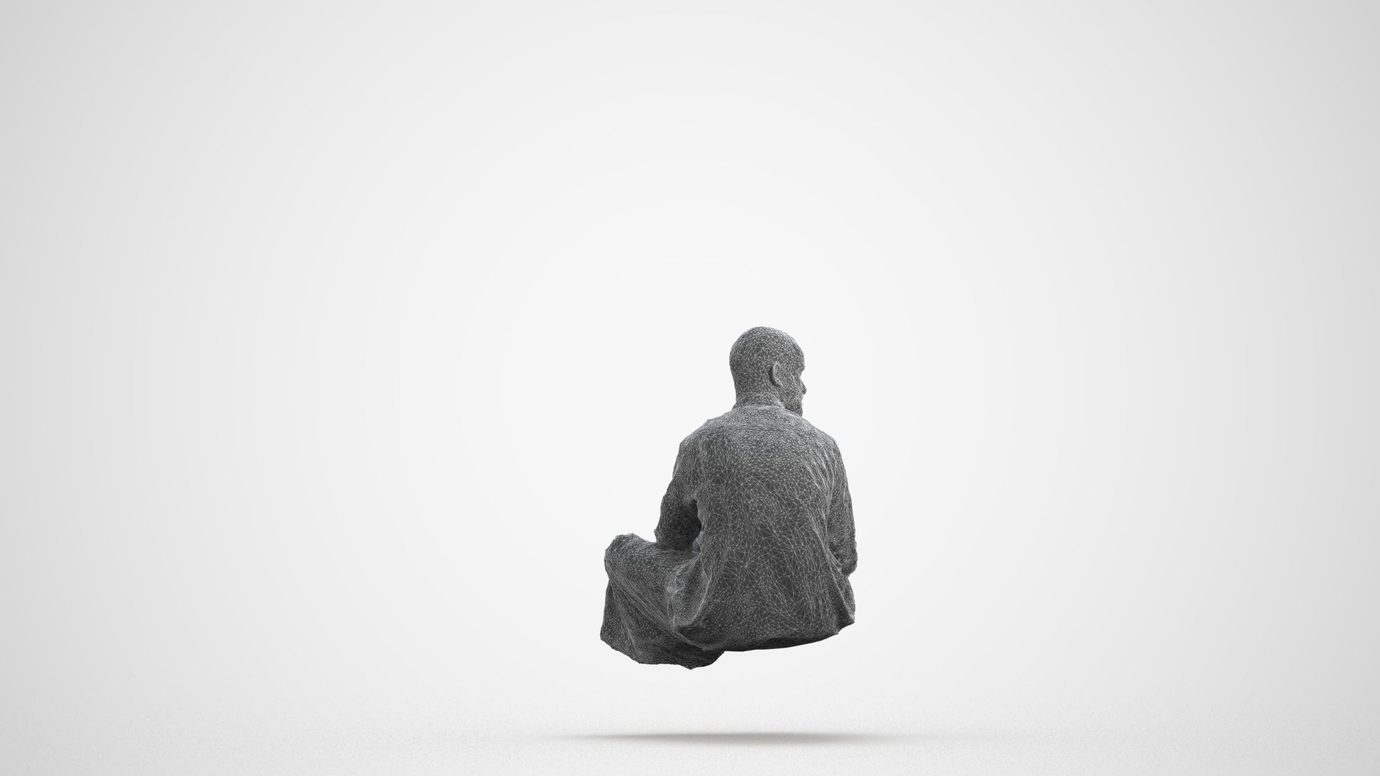 realistic 3D man casual sitting, scanned archviz people for Blender and 3ds Max, wireframe front view