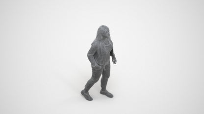 3D scanned woman walking casual, photorealistic archviz people for Enscape and SketchUp, wireframe three-quarter view