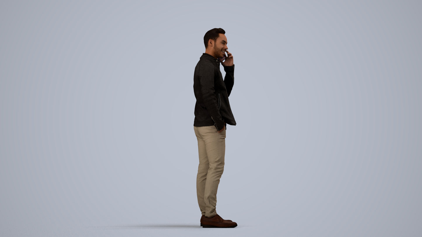 photogrammetry 3D man business standing, realistic human model archviz FBX, side view render