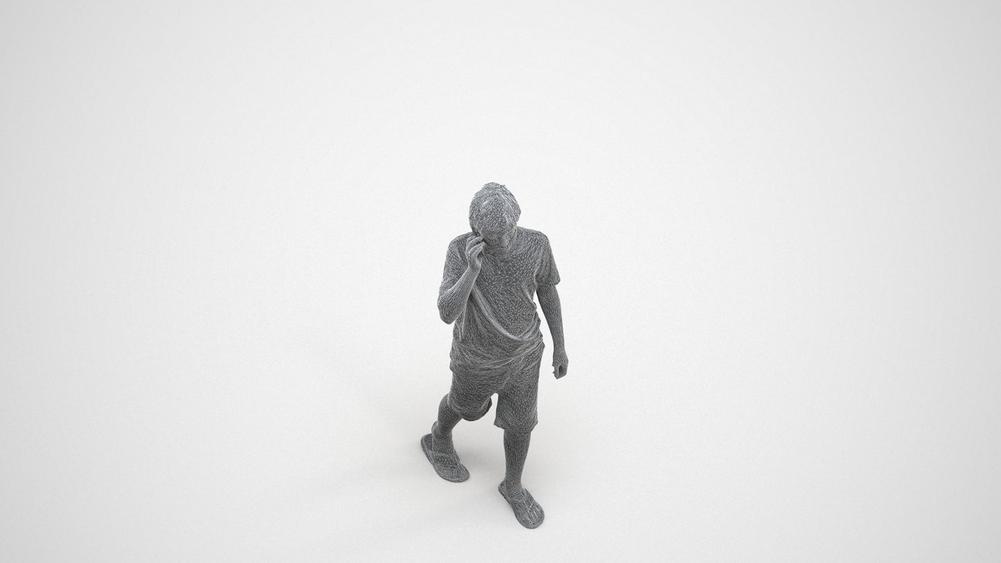 3D human model boy casual kids, photogrammetry scanned person for archviz, wireframe three-quarter view