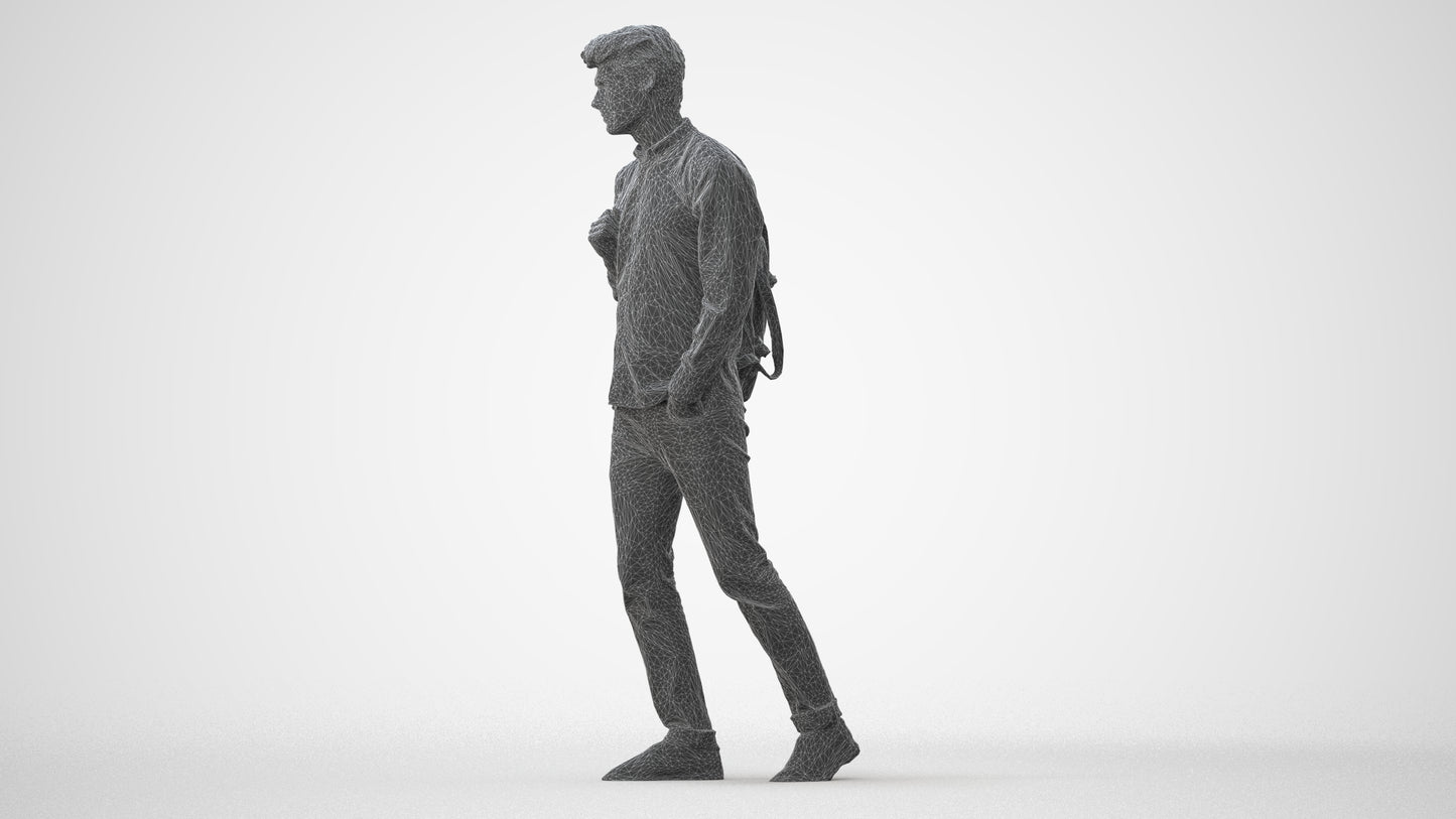 scanned 3D man casual walking, photogrammetry people for Enscape and V-Ray, square thumbnail