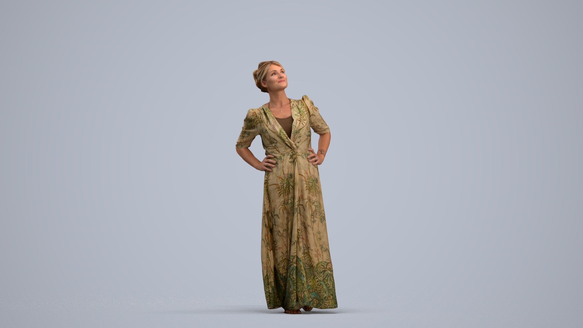 3D scanned woman standing casual, photorealistic archviz people for Enscape and SketchUp, standing pose render