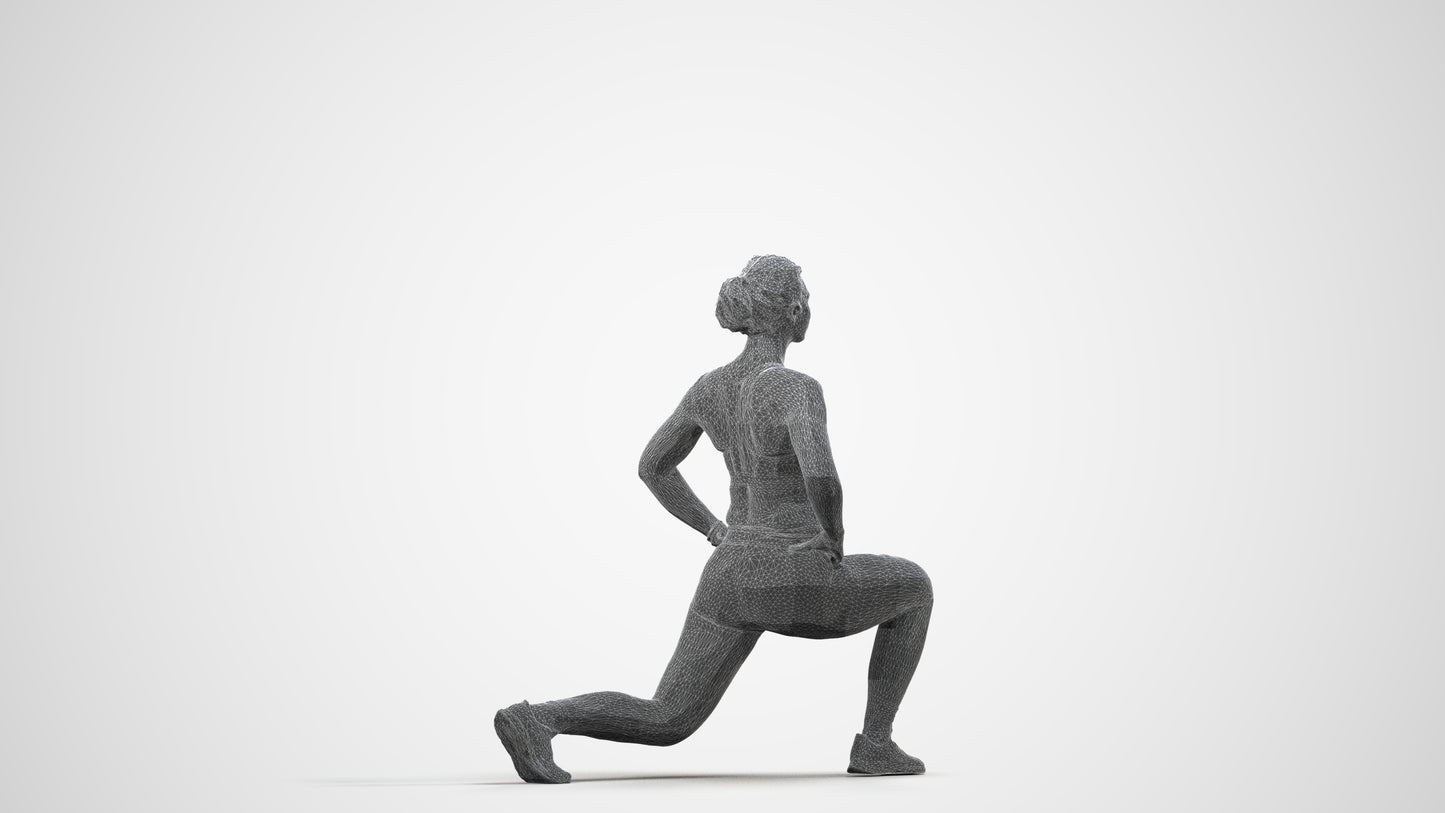 realistic 3D human woman sport, archviz people FBX OBJ for Blender, wireframe side view
